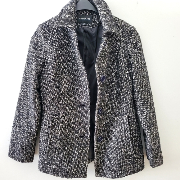 London Fog Women's Black and White Pea Coat S/M Wool Jacket - Picture 9 of 17
